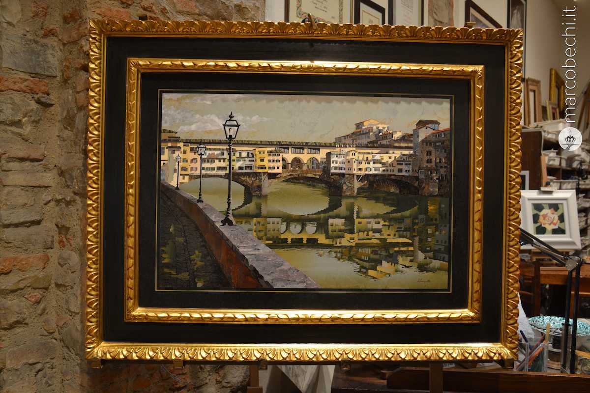 Un capolavoro di Leonardo Scarpelli Ponte Vecchio di cm 97x97 che è composto da 1860 pezzi e che ha richiesto 3240 ore di lavoro