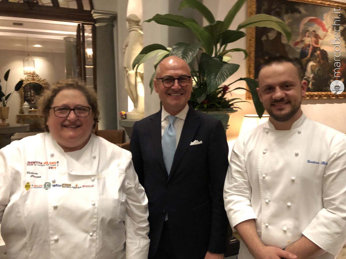 La chef Valeria Piccini, Domenico Colella, General Manager del St. Regis Florence e lo chef Gentian Shehi