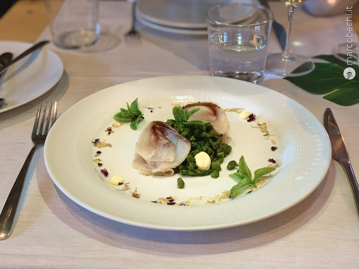 Lonzino di Pesce Spada al profumo di finocchietto selvatico, verdure di stagione stufate e menta