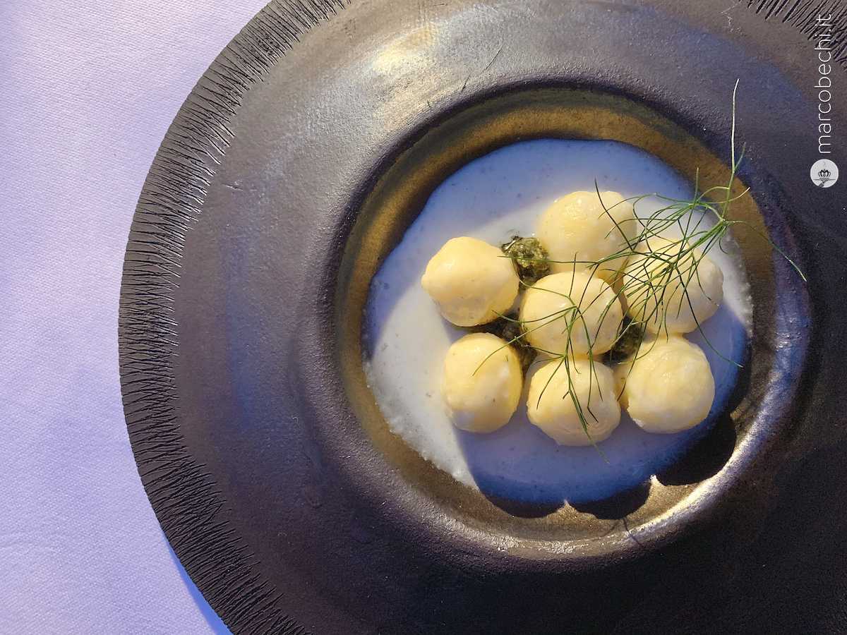 Gnocchi di patate con pesto di finocchietto selvatico con base di kogi latto-fermentato
