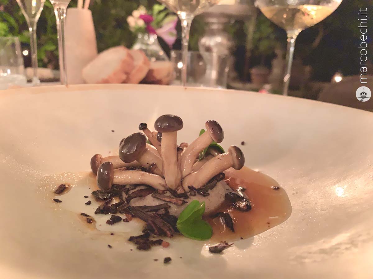 Fungo pioppino, Trifoglio, Dashi di verdure di Borgo Santo Pietro