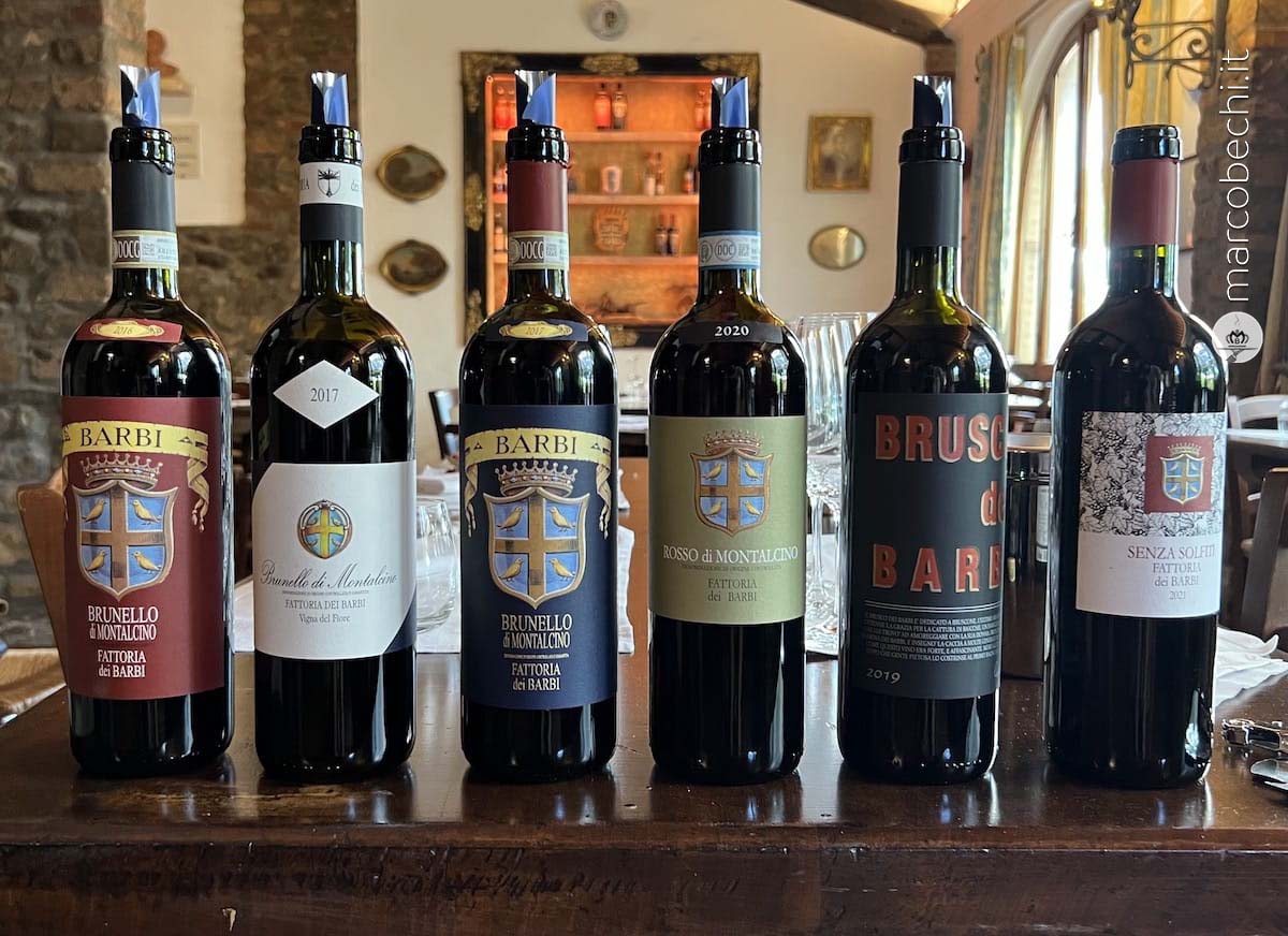 Alcuni vini della Fattoria dei Barbi