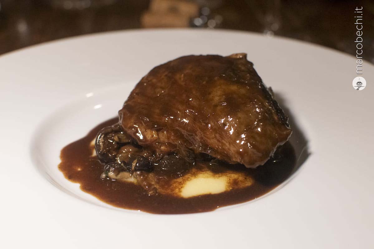 Guancia di Vitello Brasata, Pioppini e Crema di Patate