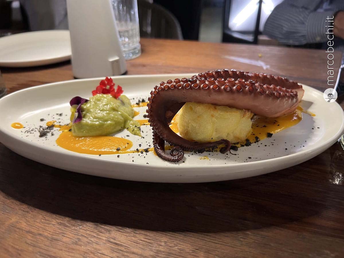 Polpo CBT scottato alla piastra con patate, avocado e salsa tzatziki