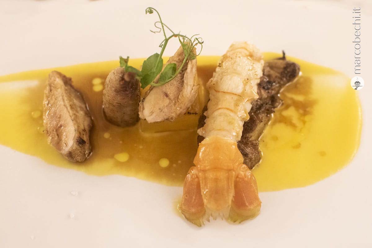 Lo Scampo, il foie gras, la quaglia, mela e arance