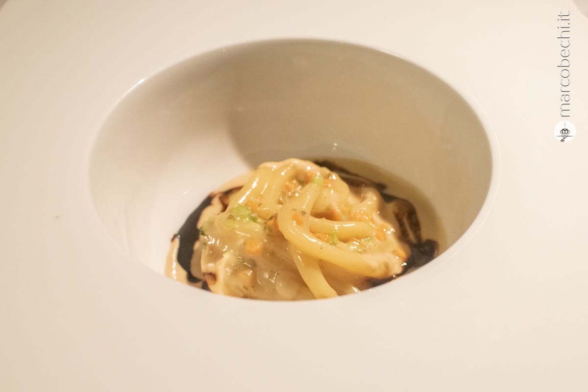 Pici al latte di Pienza e arachidi
