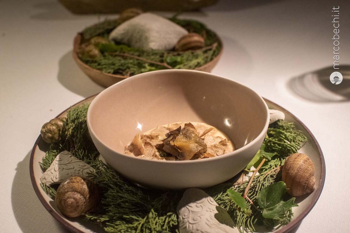 Patate e tartufi in cottura ancestrale con lumache e caffè colombiano