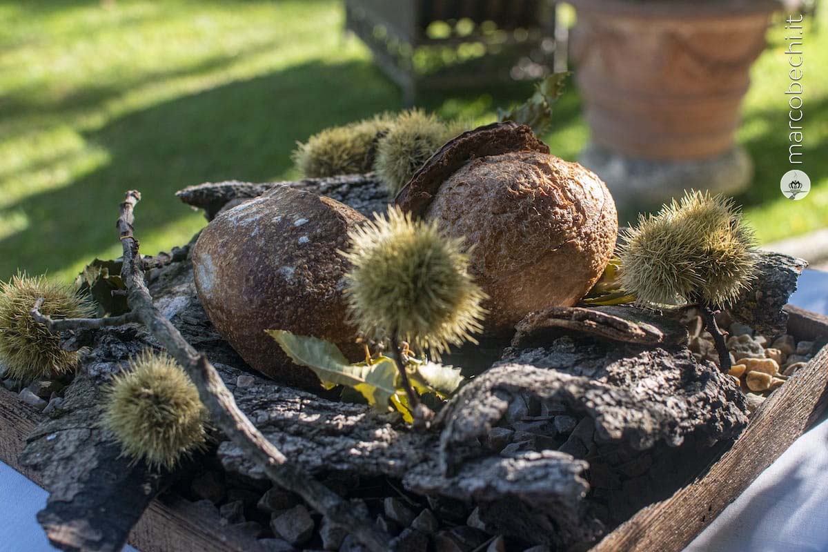 Pane alle castagne, burro alla nepitella e kombucha ai fiori di sambuco