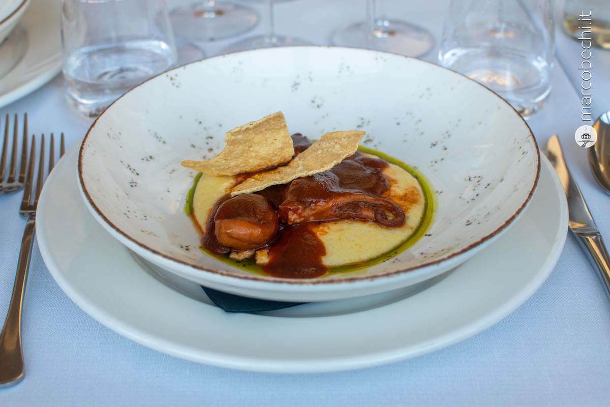 Zuppetta di moscardini alla Luciana e polenta