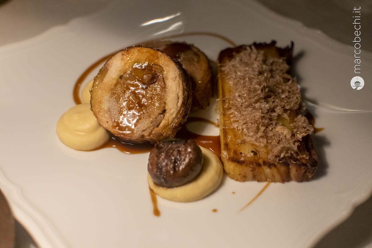 Crepinette di Faraona, castagne, dauphinoise di patate, tartufo