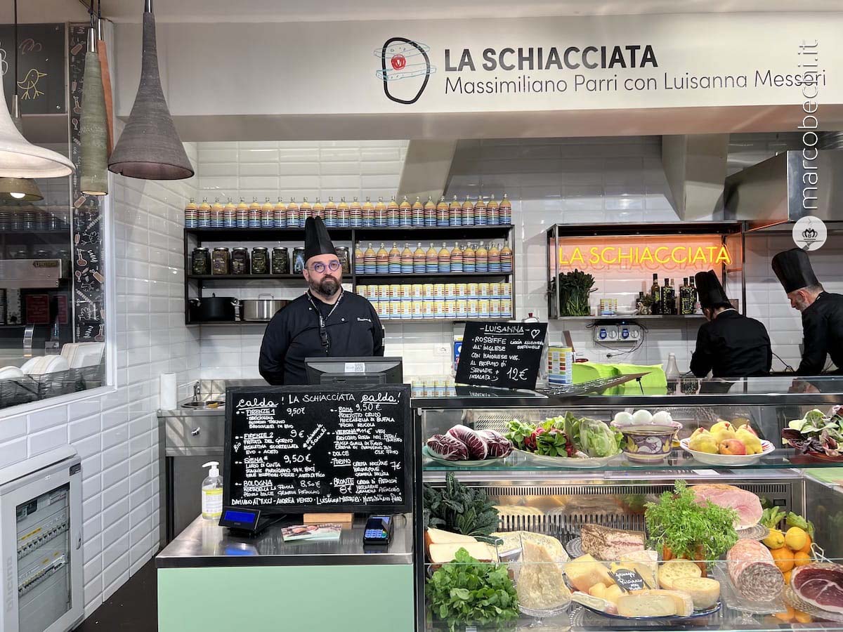 La schiacciata Firenze di Massimiliano Parri con Luisanna Messeri al Mercato Centrale