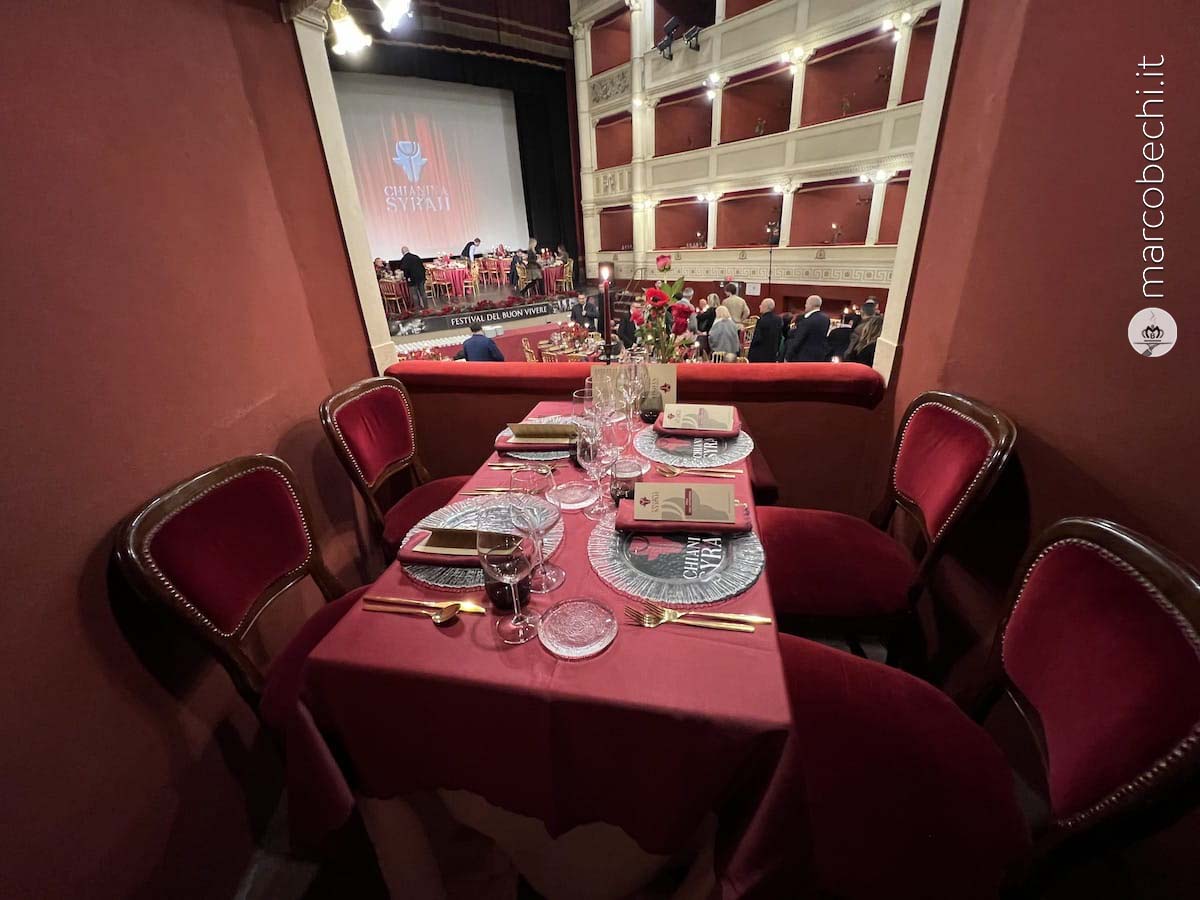 I palchetti e la sala del Teatro Signorelli trasformati in sala da pranzo di alto livello