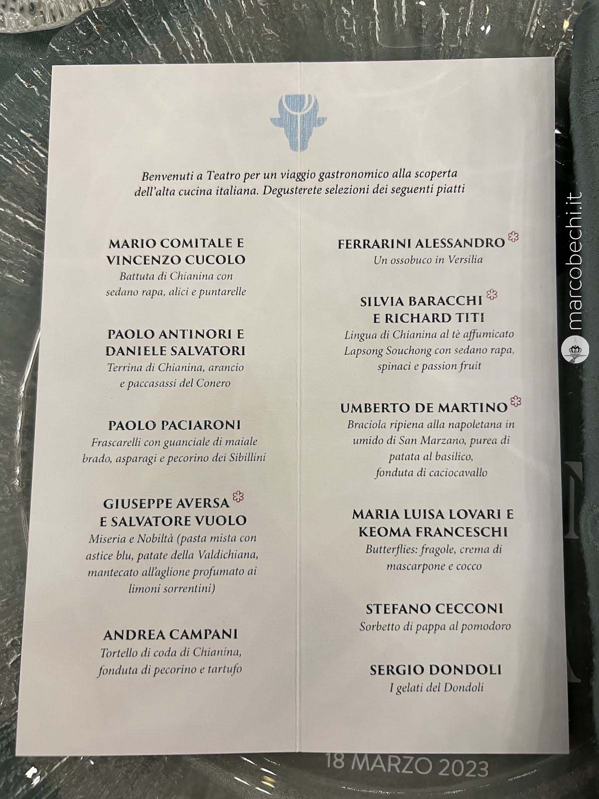 Il menù della cena di sabato 18 Marzo