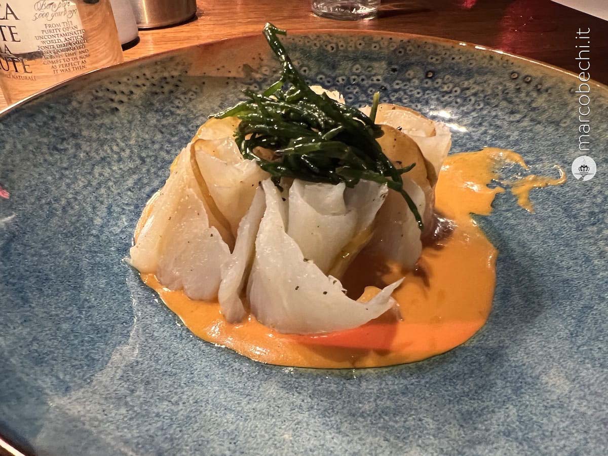 il gazpacho con mela verde e crudo di baccalà