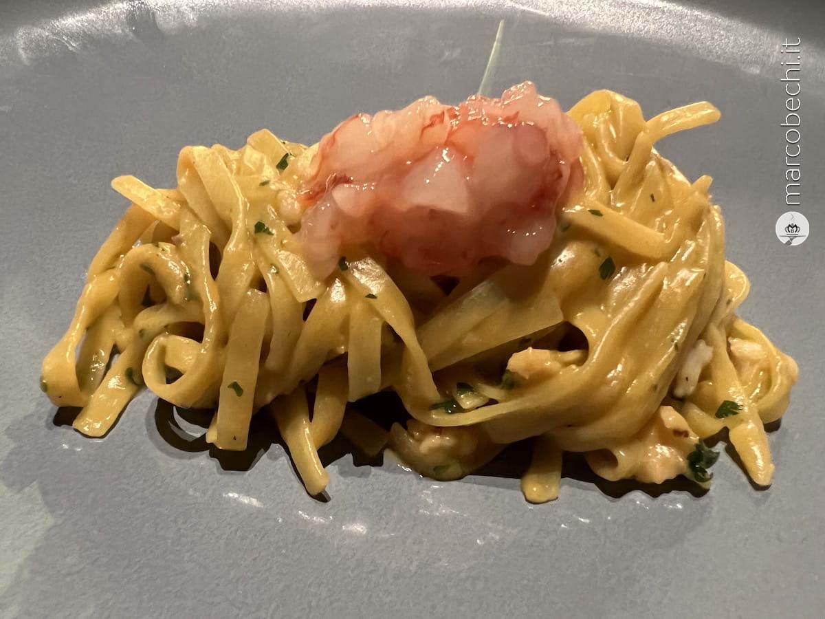 la linguina con gambero rosso cotto & crudo