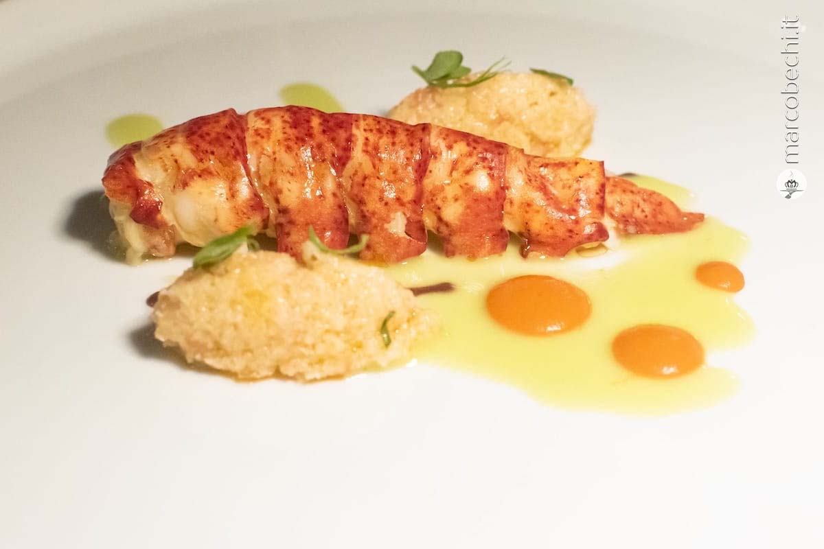 Astice, panzanella e pomodoro verde