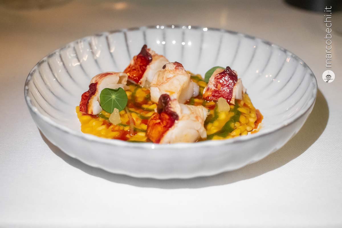 Risotto con astice blu, zucca, nasturzio e 'nduja