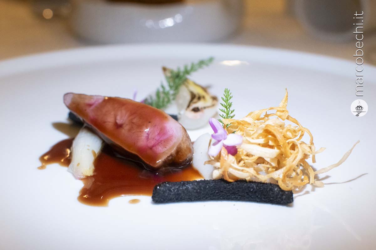Piccione, scorzanera, cipolla e salsa al pepe