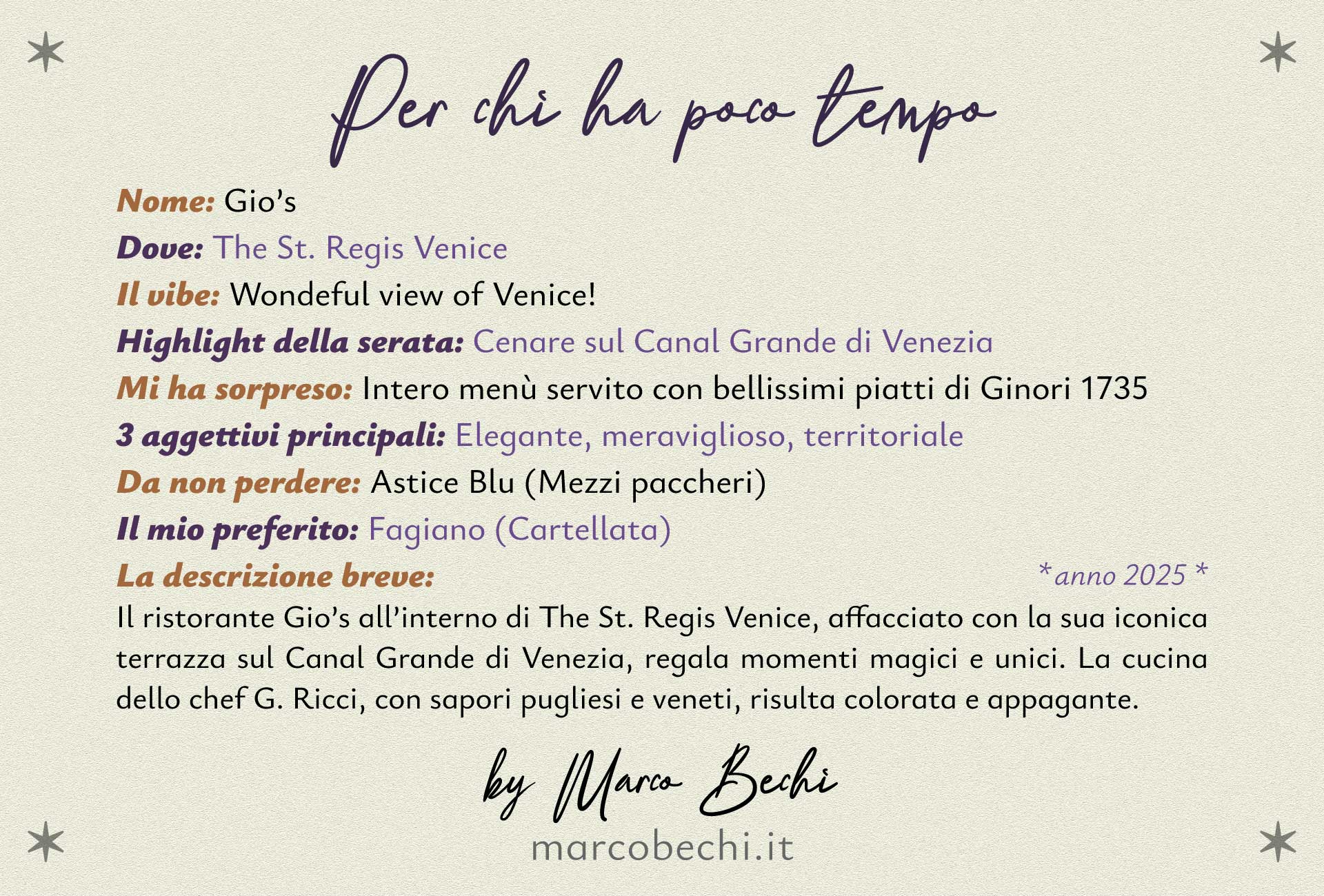 Per chi non ha tempo - The St. Regis Venice