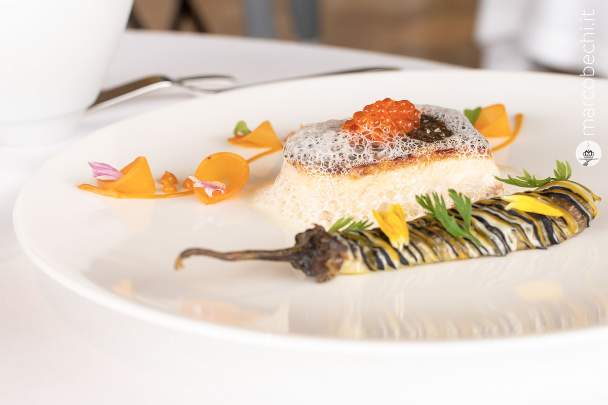 Branzino, melanzana, albicocca, rosmarino