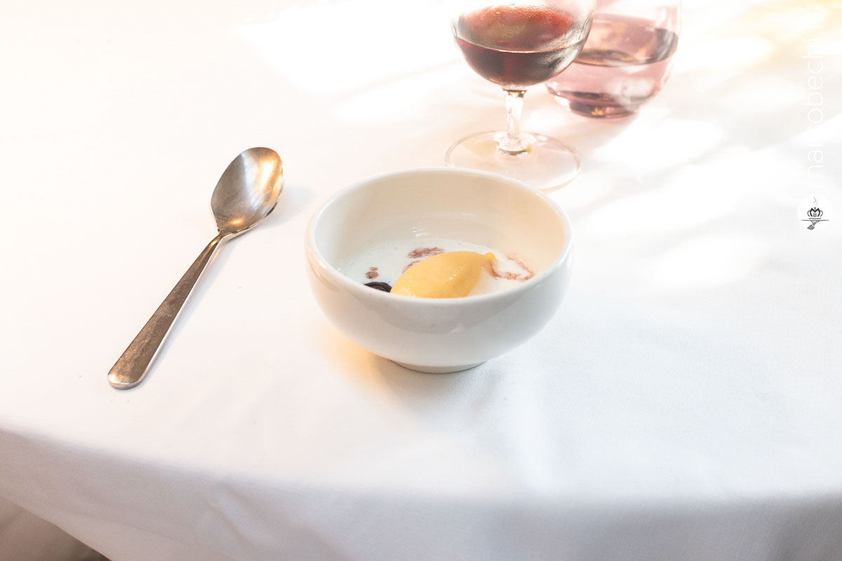 Kefir di capra con melograno e sorbetto ai cachi