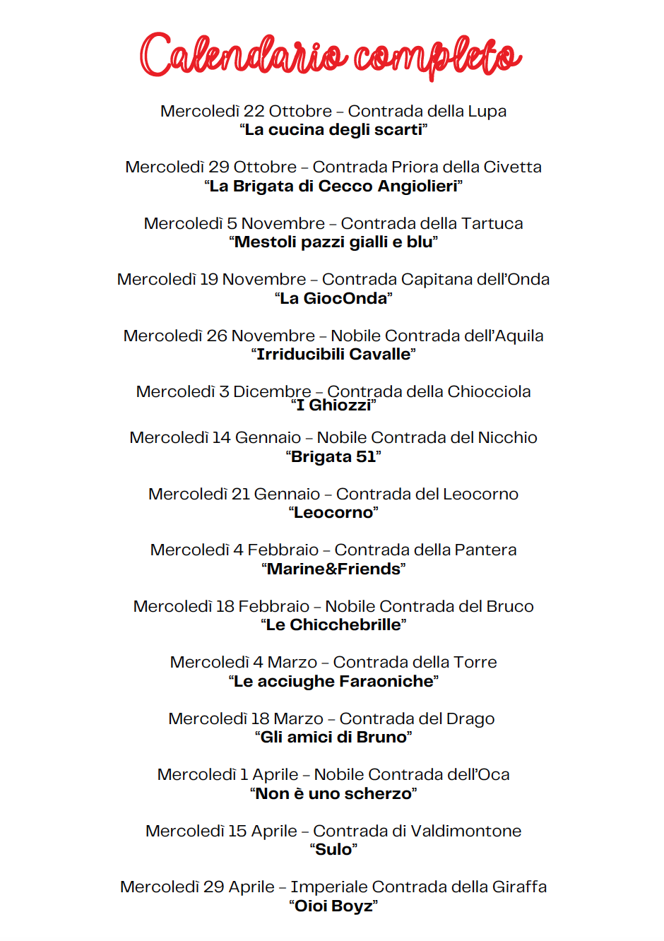 Programma Toc d'Oro 2025/26
