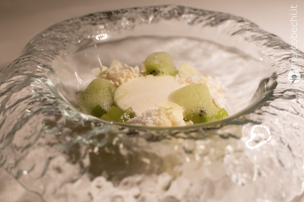 Cremoso al kefir con sedano e kiwi e cioccolato bianco