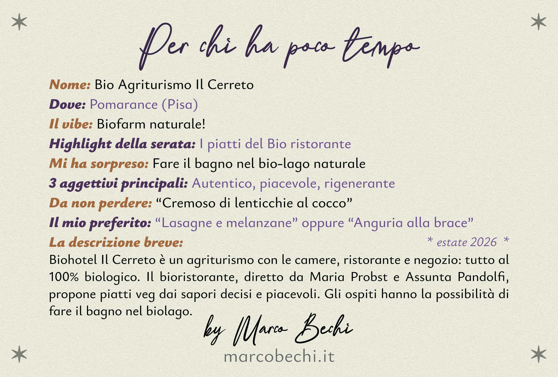 Per Chi Ha Poco Tempo - Il Cerreto