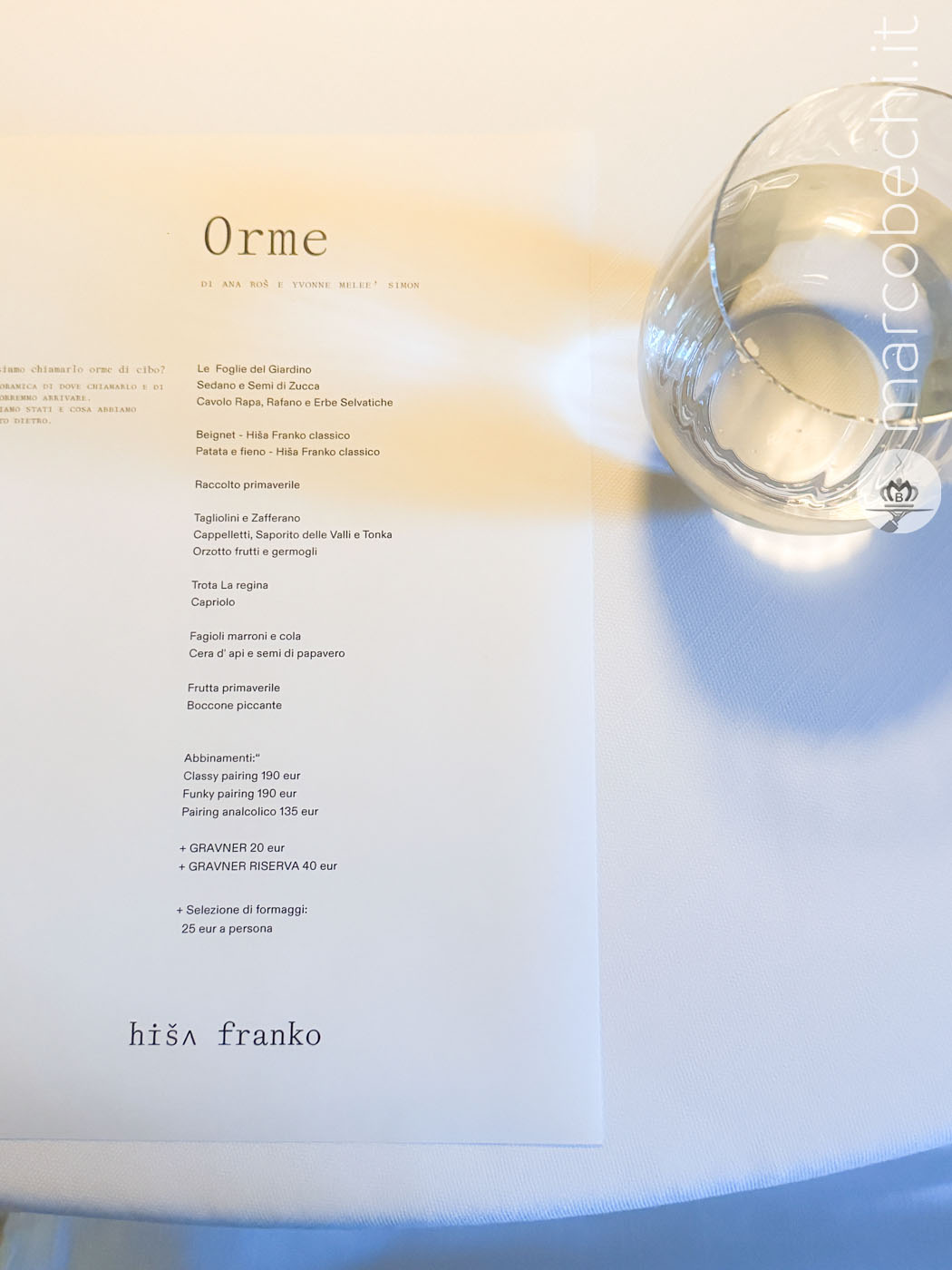 Il menù Orme